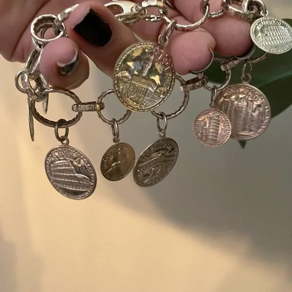 STERLING SILVER 925 Coins Charm Bracelet - Picture 3 of 10